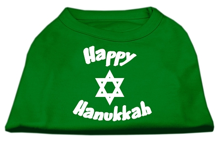 Happy Hanukkah Screen Print Shirt Emerald Green XL